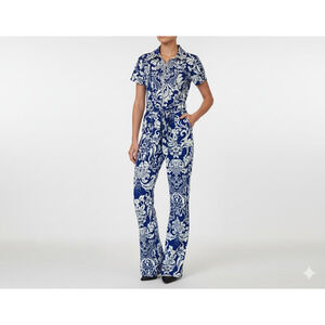 Belted Wide Leg Jumpsuit - Roman Holiday Blue - Size 29